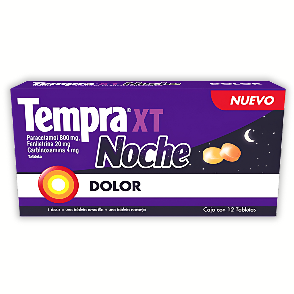 TEMPRA XT NOCHE 800/20/4 MG C/12 TAB PARACETAMOL FENILEFRINA CARBINOXAMINA LAB LAB RB SALUTE