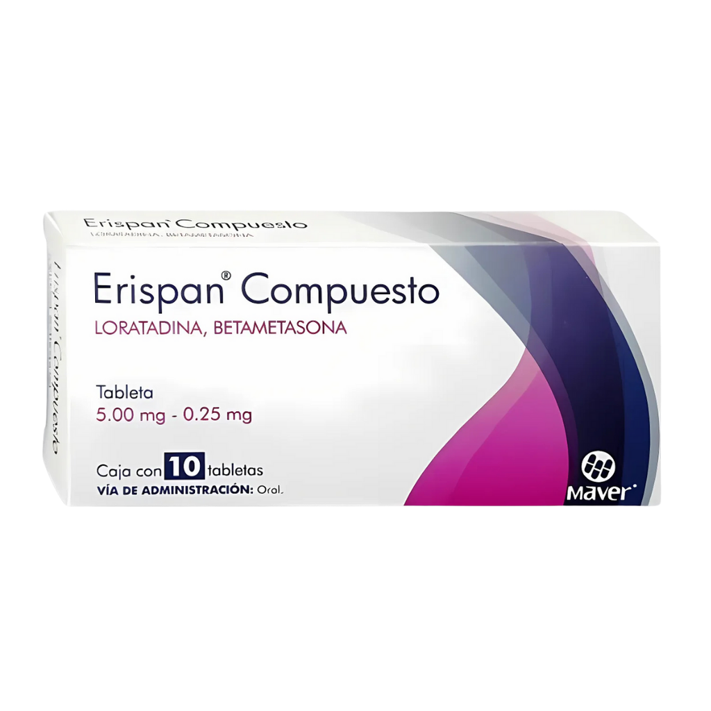 LORATADINA BETAMETASONA 5/0.25 MG C/10 TAB ERISPAN COMPUESTO LAB MAVER
