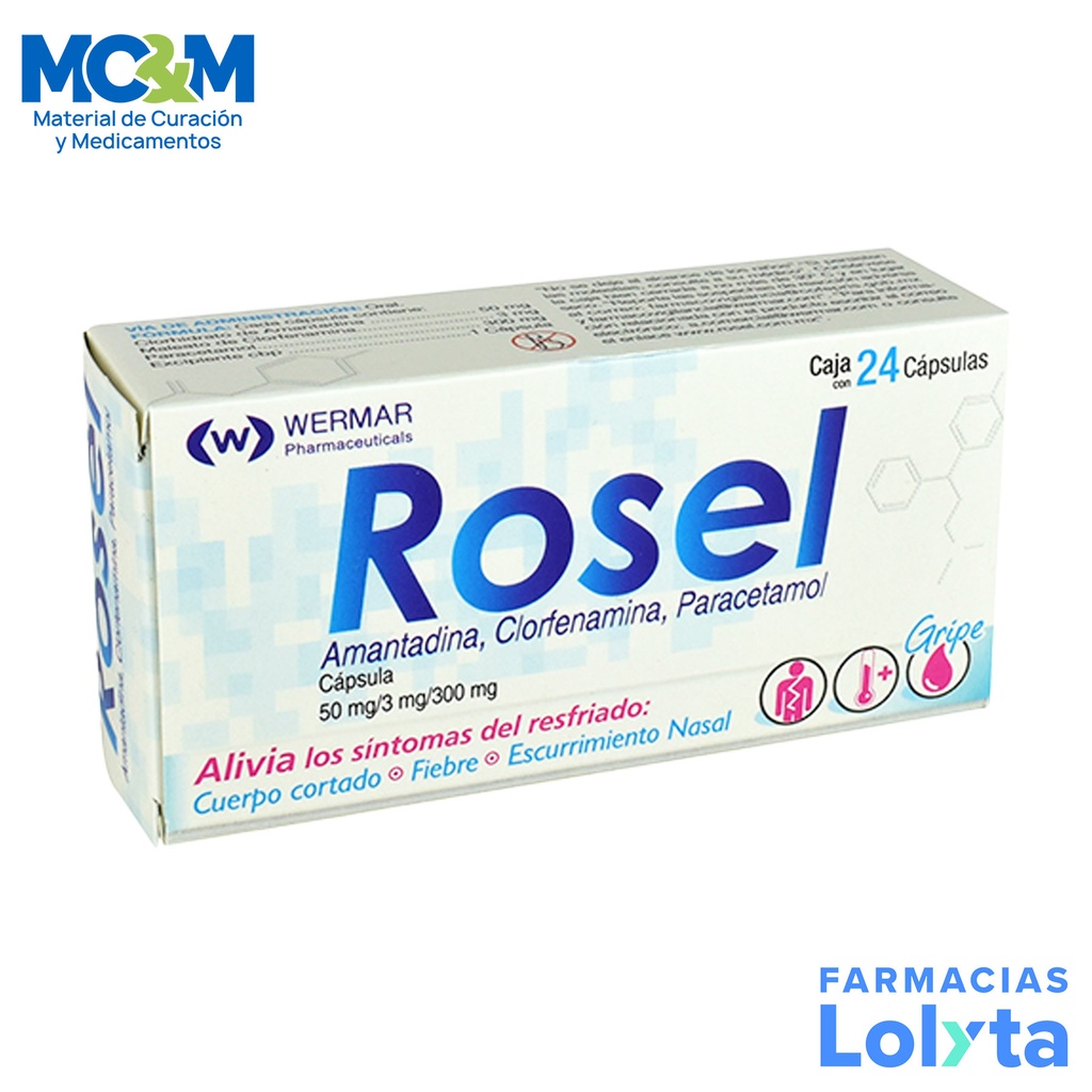 AMANTADINA CLORFENAMINA PARACETAMOL 50/3/300 MG C/24 CAP ROSEL LAB WERMAR