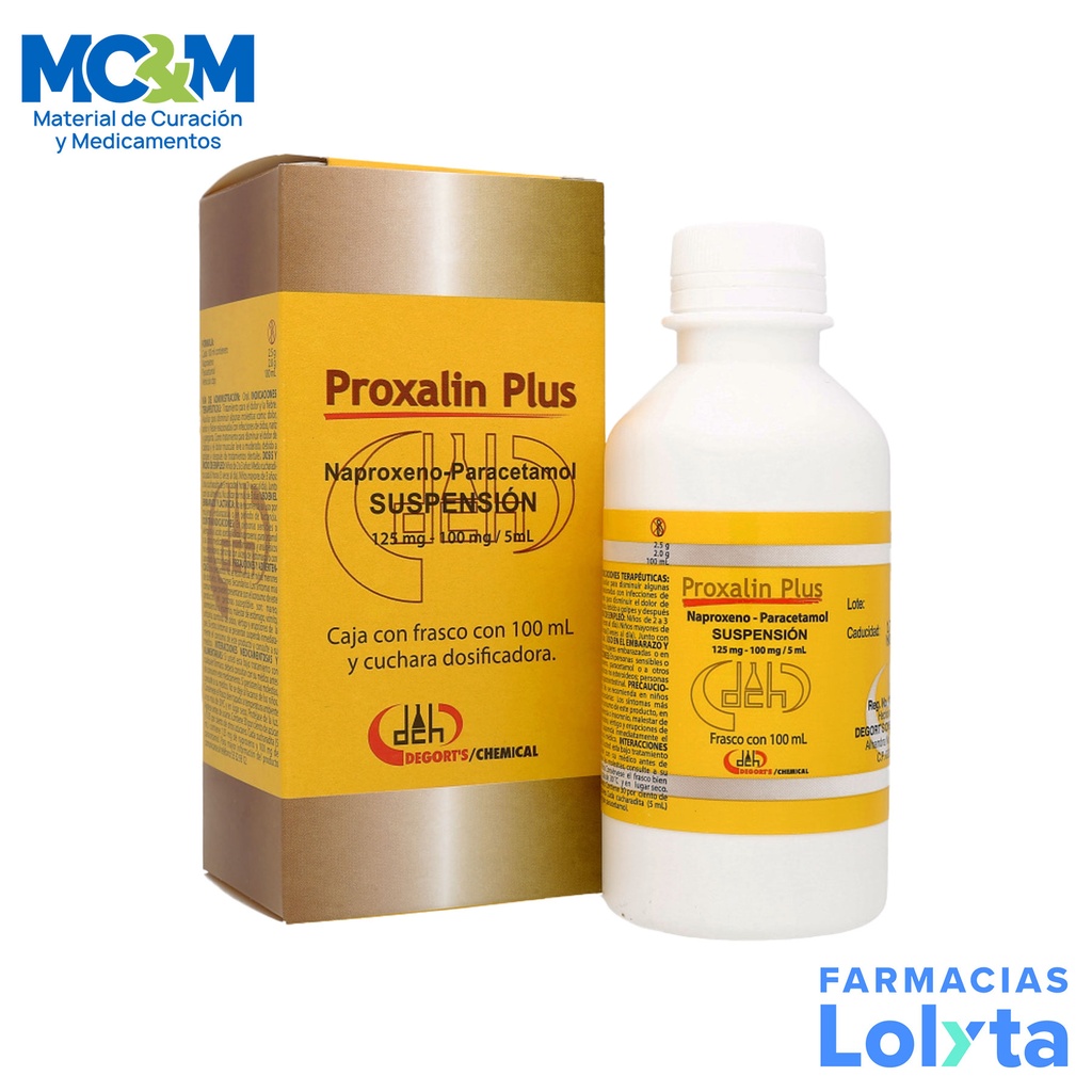 NAPROXENO PARACETAMOL SUSPENSION 125/100 MG/5 ML FCO C/100 ML PROXALIN PLUS LAB DEGORTS
