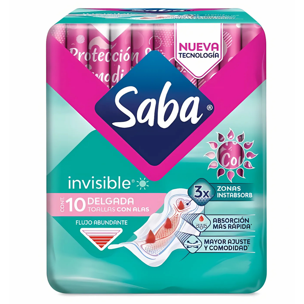 SABA INVISIBLE FLUJO ABUNDANTE C/10 TOALLAS CON ALAS ESSITY