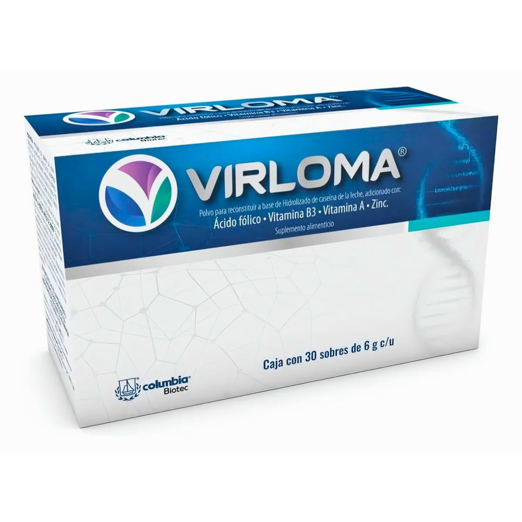 VIRLOMA POLVO 6 G C/30 SOBRES ACIDO FOLICO VITAMINA B3 VITAMINA A ZINC SUPLEMENTO ALIMENTICIO LAB COLUMBIA