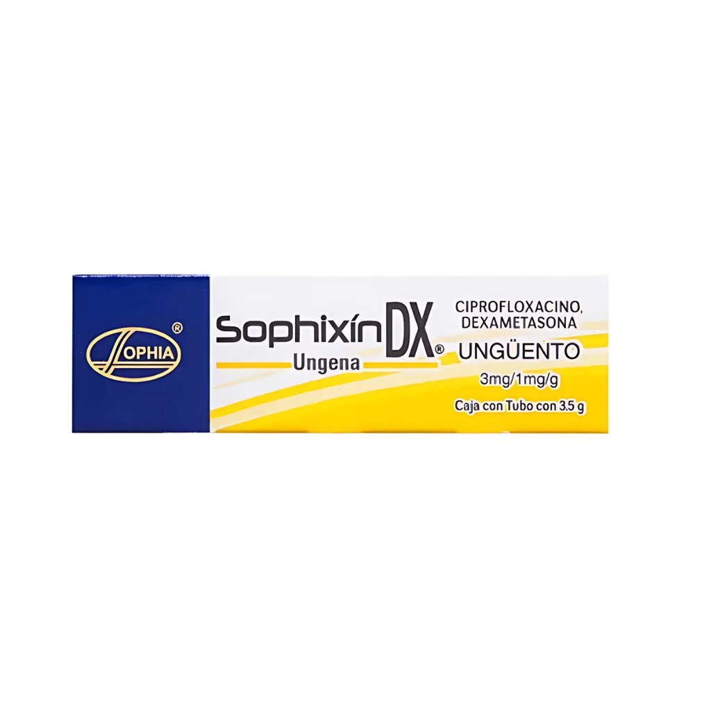 SOPHIXIN DX UNGENA UNGÜENTO 3/1 MG/G TUBO C/3.5 G CIPROFLOXACINO DEXAMETASONA LAB SOPHIA