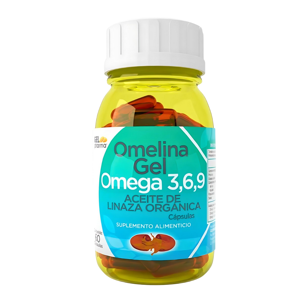 OMELINA 1.3 G C/60 CAP ACEITE DE LINAZA ORGANICA OMEGA 3, 6 Y 9 SUPLEMENTO ALIMENTICIO LAB GELPHARMA