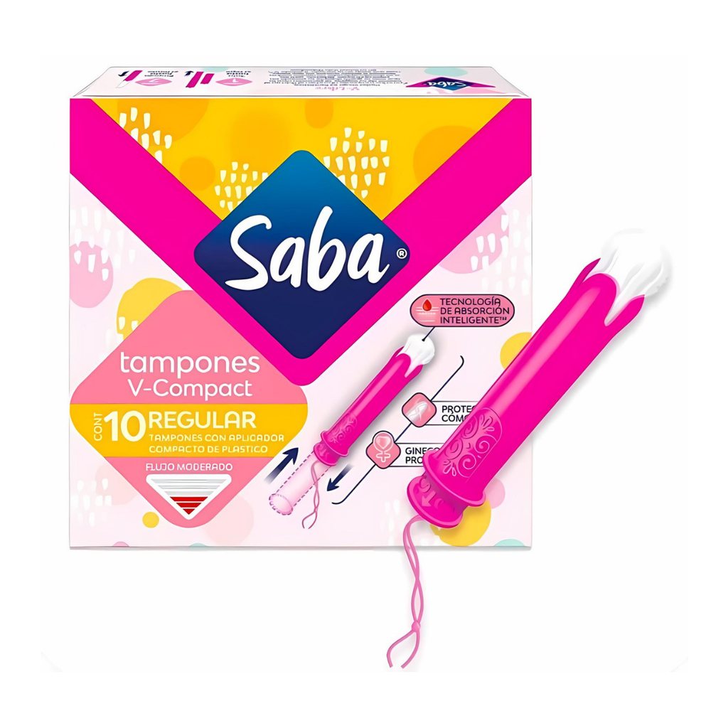 SABA V-COMPACT REGULAR FLUJO MODERADO C/10 TAMPONES CON APLICADOR ESSITY