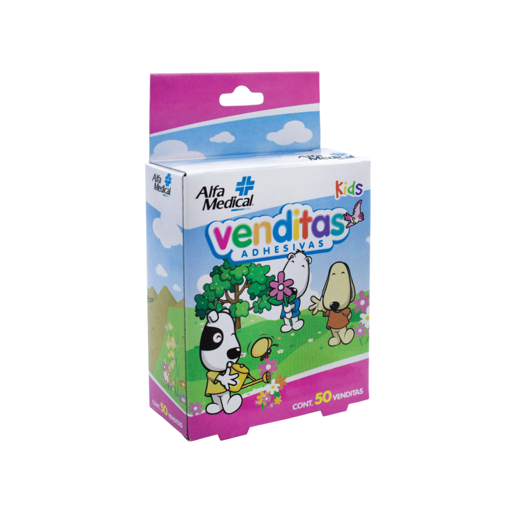 VENDITAS ADHESIVAS 7.1 X 1.9 CM C/50 PZAS DISEÑOS NIÑA ALFA MEDICAL (CURITA)