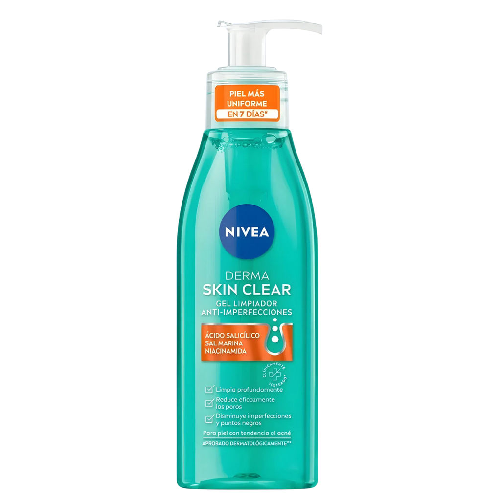 DERMA SKIN CLEAR NIVEA 150 ML GEL LIMPIADOR ANTI-IMPERFECCIONES ACIDO SALICILICO SAL MARINA NIACINAMIDA PIEL CON TENDENCIA AL ACNE BEIERSDORF