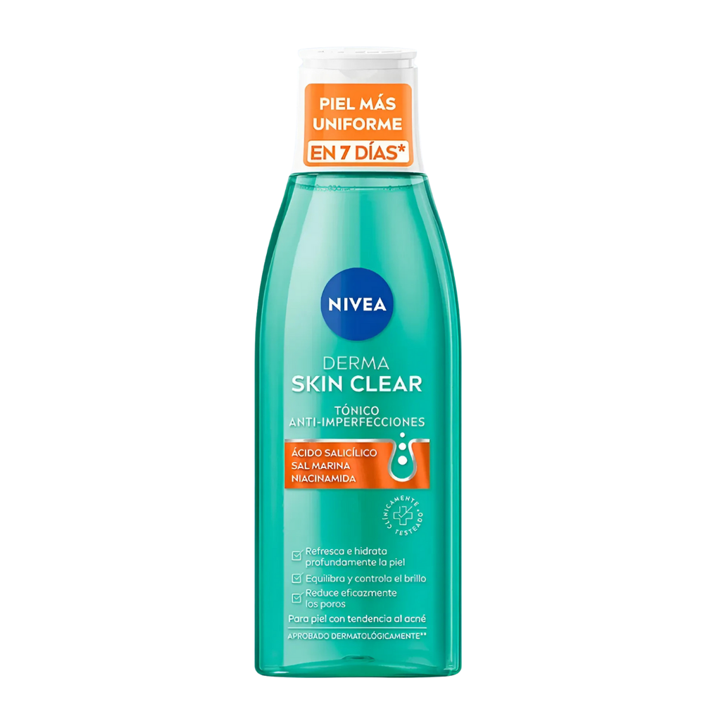DERMA SKIN CLEAR NIVEA 200 ML TONICO ANTI-IMPERFECCIONES ACIDO SALICILICO SAL MARINA NIACINAMIDA PIEL CON TENDENCIA AL ACNE BEIERSDORF