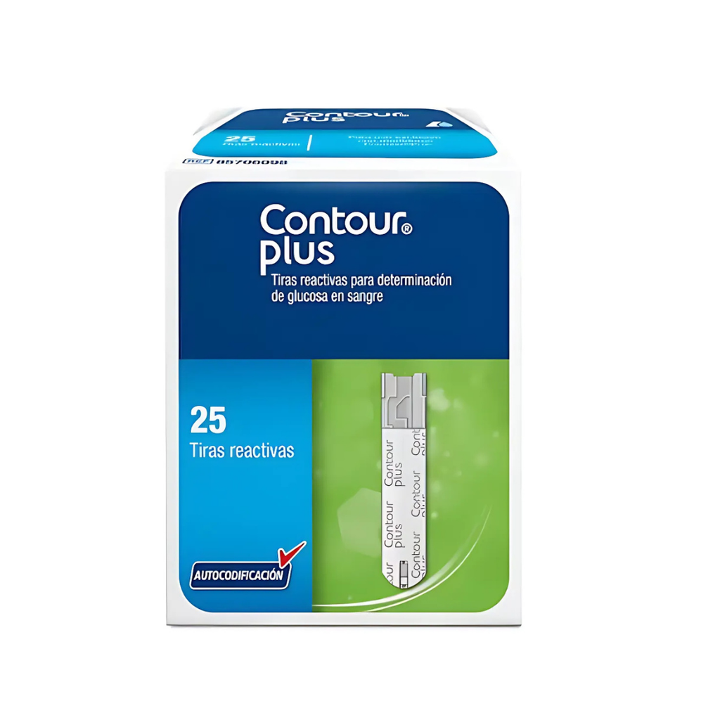 TIRAS REACTIVAS PARA DETERMINACION DE GLUCOSA CONTOUR PLUS C/25 PZAS LAB ASCENCIA