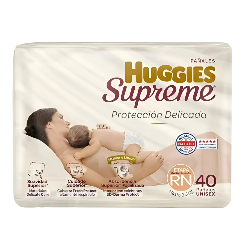PAÑAL HUGGIES SUPREME ETAPA RN HASTA 3.5 KG C/40 PZAS UNISEX KIMBERLY CLARK