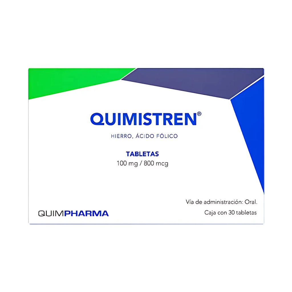 HIERRO ACIDO FOLICO 100 MG/800 MCG C/30 TAB QUIMISTREN LAB QUIMPHARMA