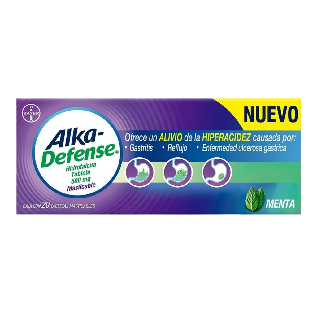 ALKA-DEFENSE 500 MG C/20 TAB MASTICABLES SABOR MENTA HIDROTALCITA LAB BAYER