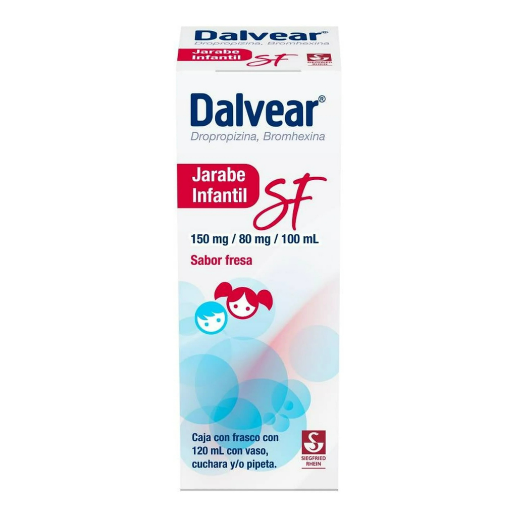 DALVEAR SF JARABE INFANTIL 150/80 MG/100 ML FCO C/120 ML SABOR FRESA DROPROPIZINA BROMHEXINA LAB SIEGFRIED RHEIN