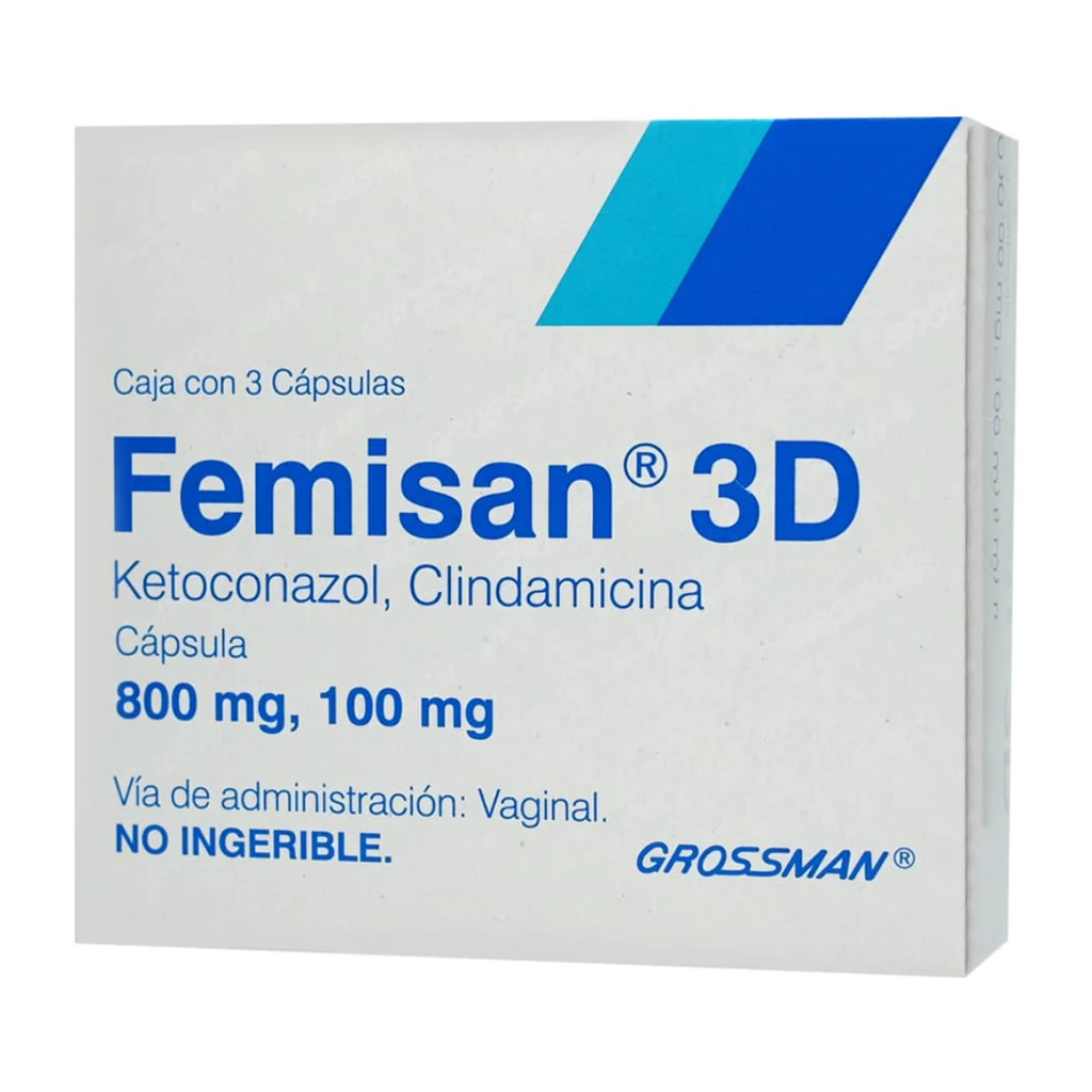 FEMISAN 3D 800/100 MG C/3 CAP VAGINALES KETOCONAZOL CLINDAMICINA LAB GROSSMAN