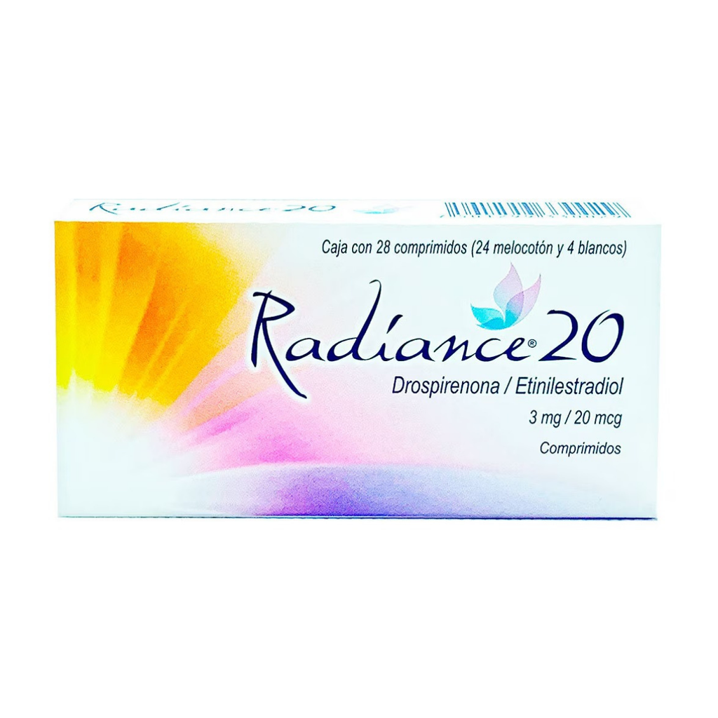 RADIANCE 20 3 MG/20 MCG C/28 COMPRIMIDOS (24 MELOCOTON 4 BLANCOS) DROSPIRENONA ETINILESTRADIOL LAB LIOMONT