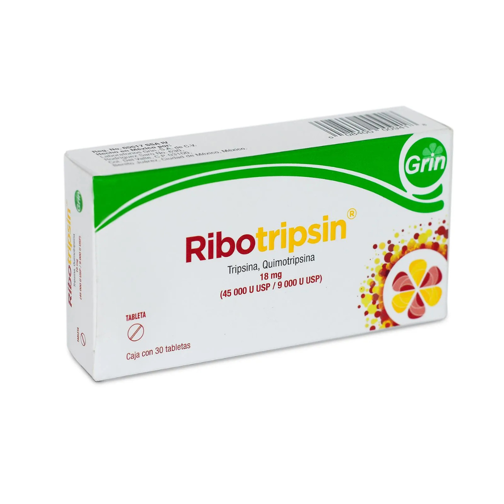 RIBOTRIPSIN 18 MG (45 000/9 000 U USP) C/30 TAB TRIPSINA QUIMOTRIPSINA LAB GRIN