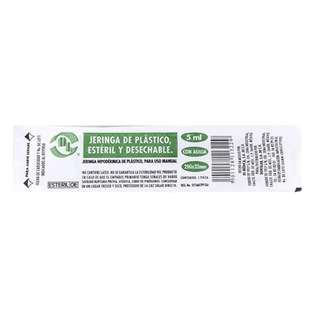 JERINGA 5 ML 21X32 C/AGUJA C/1 DENTILAB