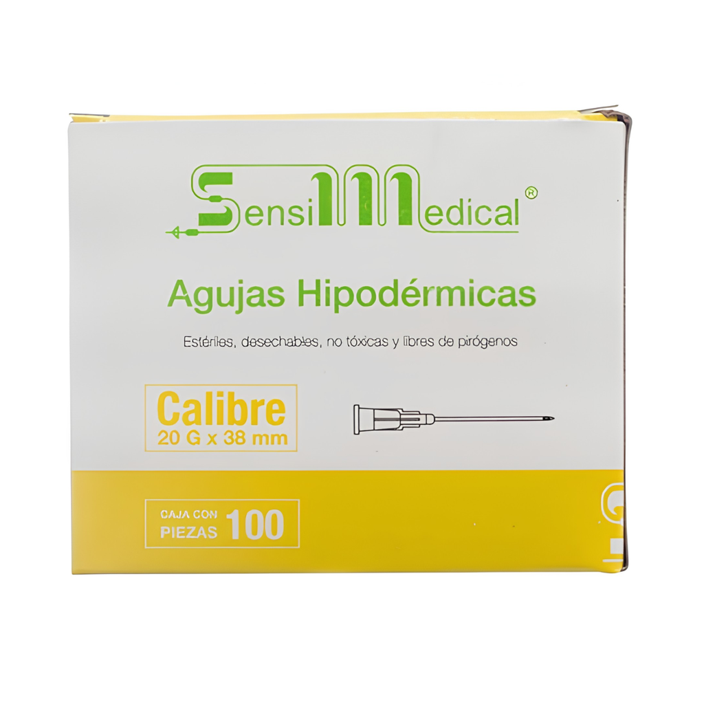 AGUJA HIPODERMICA 20G X 38 MM C/100 AMARILLA SENSIMEDICAL
