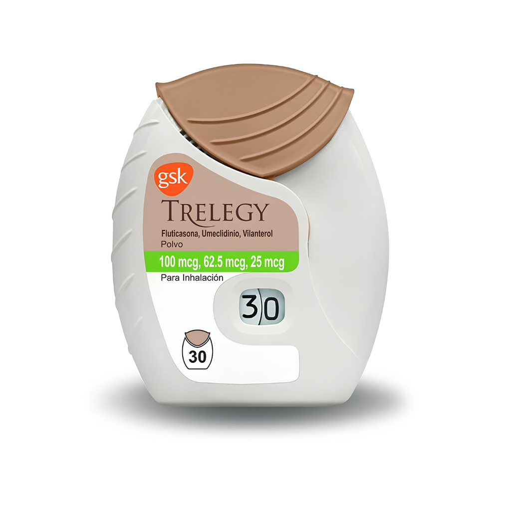 TRELEGY POLVO PARA INHALACION BUCAL 100/62.5/25 MCG C/30 DOSIS FLUTICASONA UMECLIDINIO VILANTEROL LAB GSK