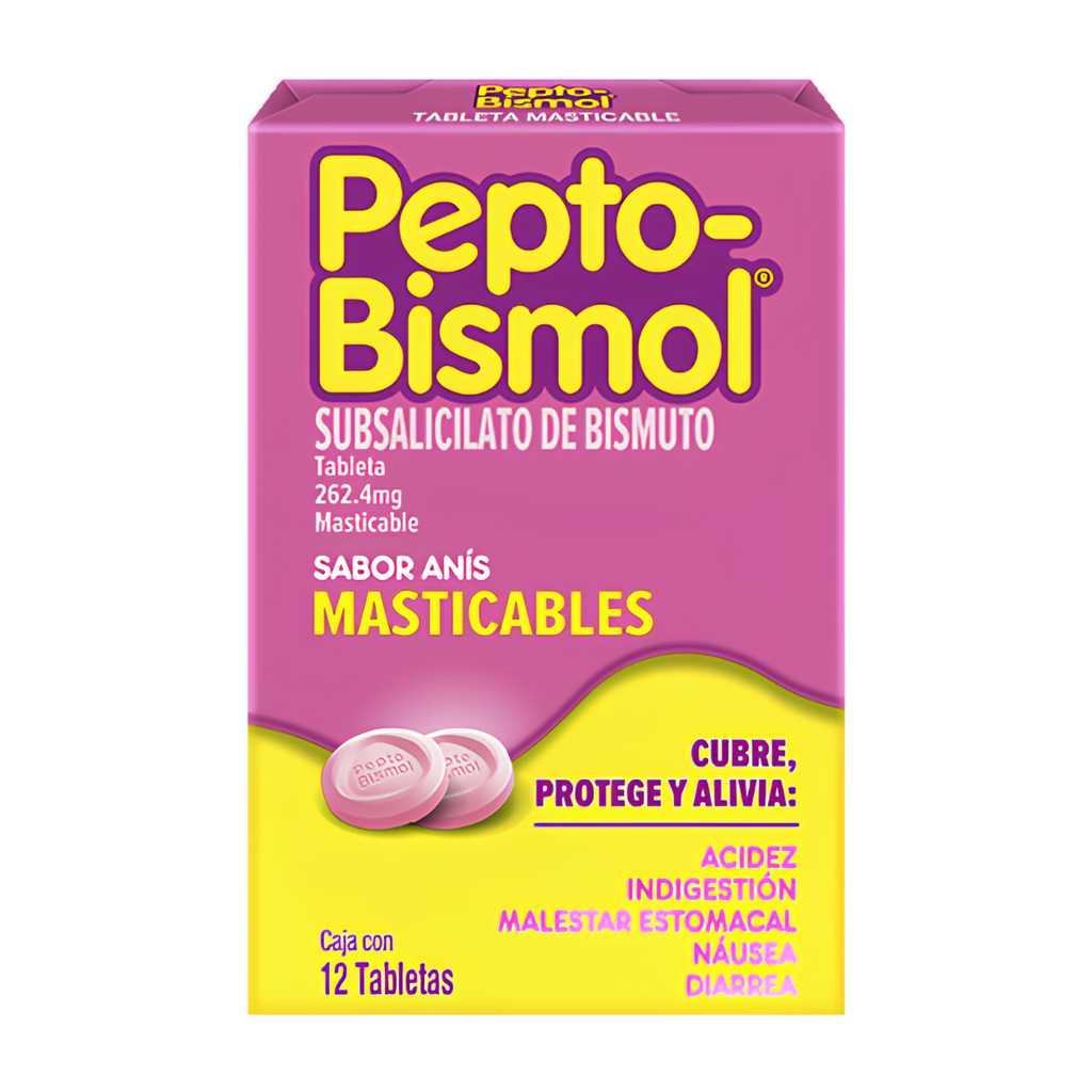 [4866] PEPTO-BISMOL 262.4 MG C/12 TAB MASTICABLES SUBSALICILATO DE BISMUTO SABOR ANIS LAB P&G