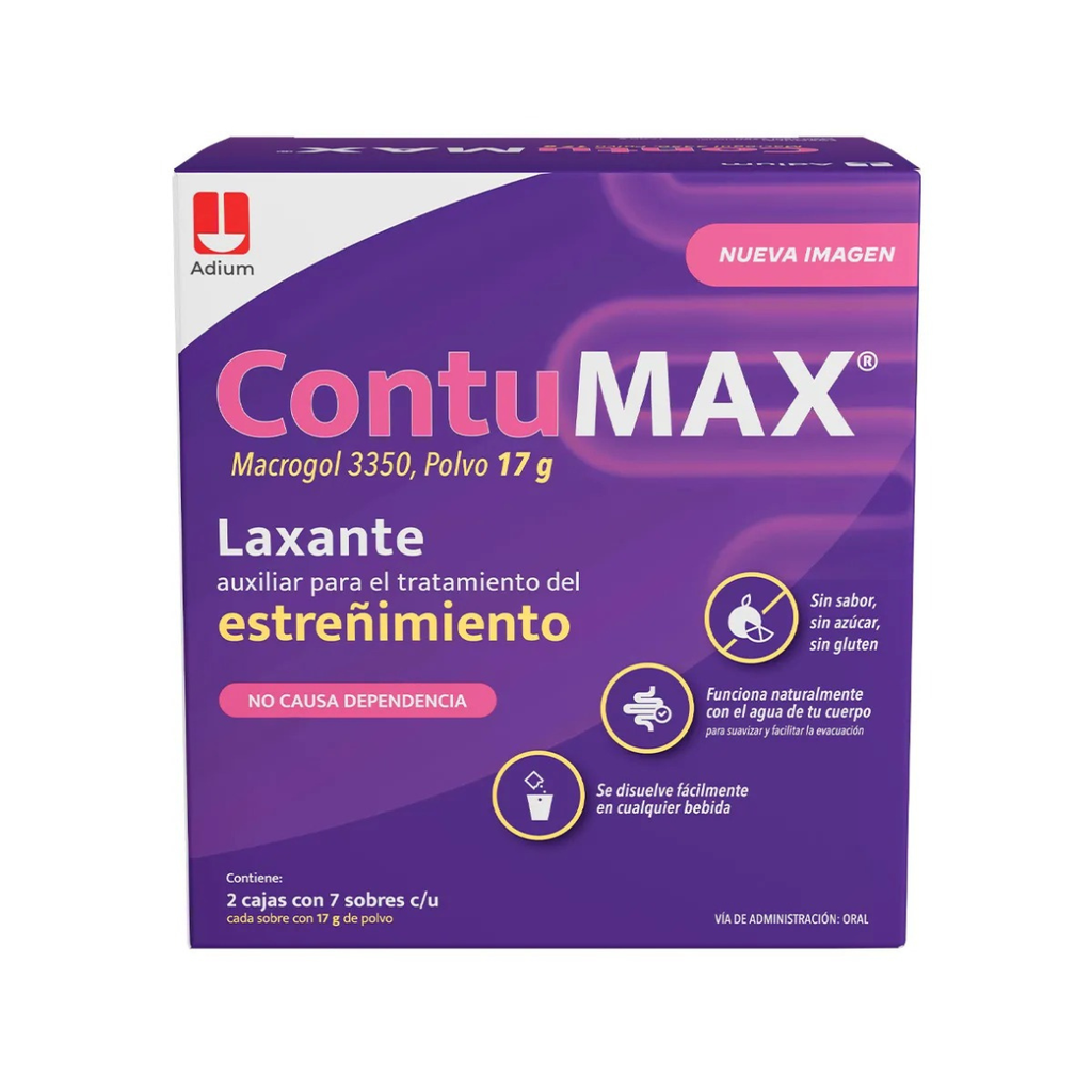 CONTUMAX POLVO C/2 CAJAS C/7 SOBRES C/UNA DE 17 G MACROGOL 3350 LAB ASOFARMA