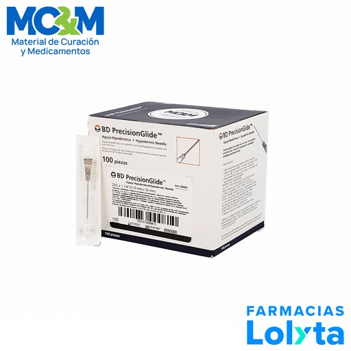 [3037] AGUJA HIPODERMICA 22G X 32 MM C/100 NEGRA REF 300339 BD