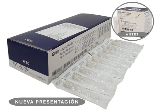 [3040] AGUJA HIPODERMICA 27G X 13 MM C/100 GRIS REF 301982 BD