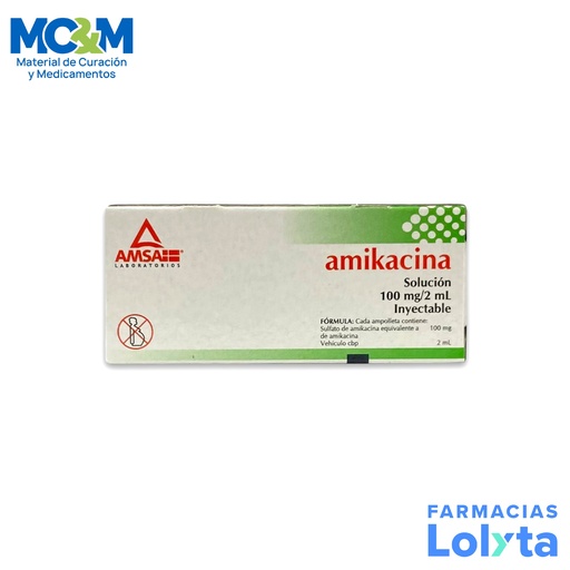 [76] AMIKACINA SOL INY 100 MG/2 ML C/2 AMP LAB AMSA