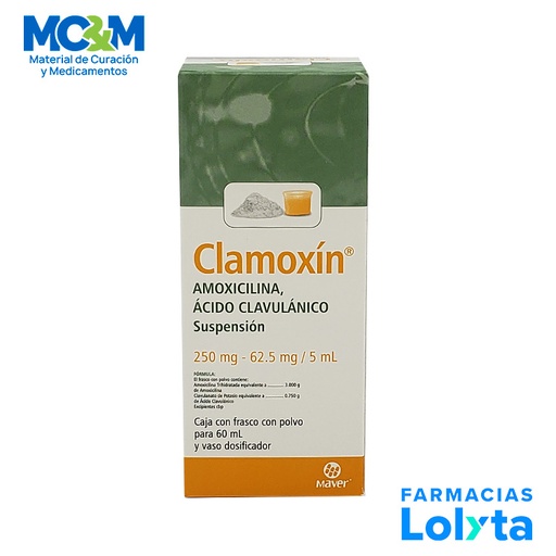 [1761] AMOXICILINA ACIDO CLAVULANICO SUSPENSION 250/62.5 MG/5 ML FCO C/60 ML CLAMOXIN LAB MAVER