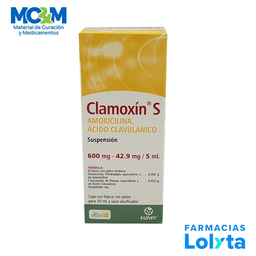 [3355] AMOXICILINA ACIDO CLAVULANICO SUSPENSION 600/42.9 MG/5 ML C/50 ML CLAMOXIN S LAB MAVER