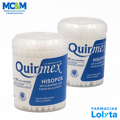 [4184] APLICADOR DE ALGODON C/100 PZ TARRO QUIRMEX