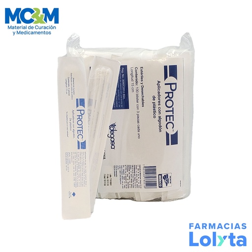 [3422] APLICADOR DE ALGODON ESTERIL PARA TOMA DE MUESTRA 15 CM C/100 PACK DE 3 PZAS PROTEC DEGASA 805020