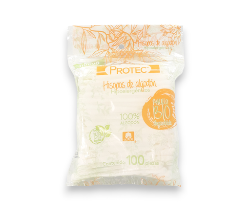[3423] HISOPOS DE ALGODON HIPOALERGENICOS 100% ALGODON C/100 PZAS PROTEC DEGASA