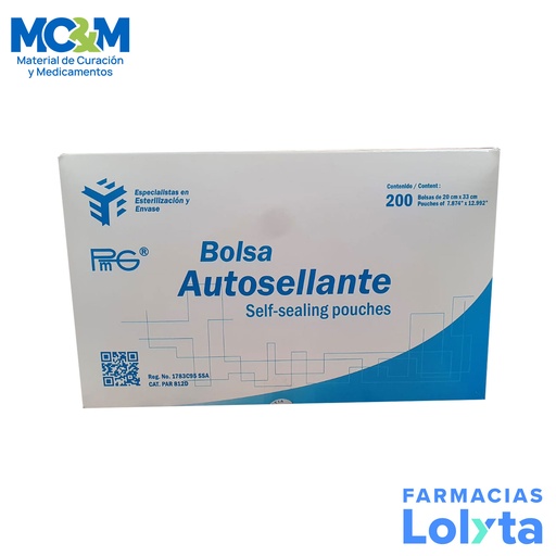 [4162] BOLSA PAPEL MIXTA AUTOSELLANTE 20X33 P/ESTERILIZAR C/200 PZA PMG