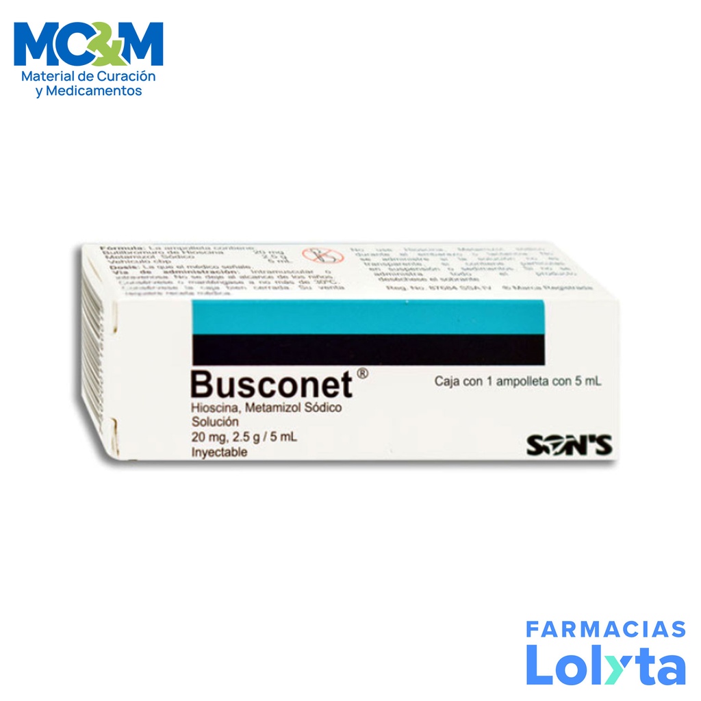 BUTILHIOSCINA METAMIZOL SODICO SOL INY 20 MG/2.5 G/5 ML BUSCONET LAB ...