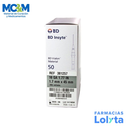 [3015] CATETER INSYTE GRIS #16 C/50 REF 381257 BD