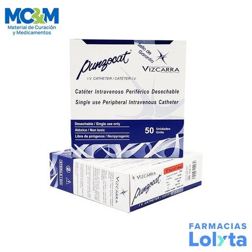 [4398] CATETER PUNZOCAT ROJO 17 G X 1 1/2" (38 MM) C/50 PZAS INTRAVENOSO PERIFERICO NO RADIOPACO REF AFEN1738M VIZCARRA