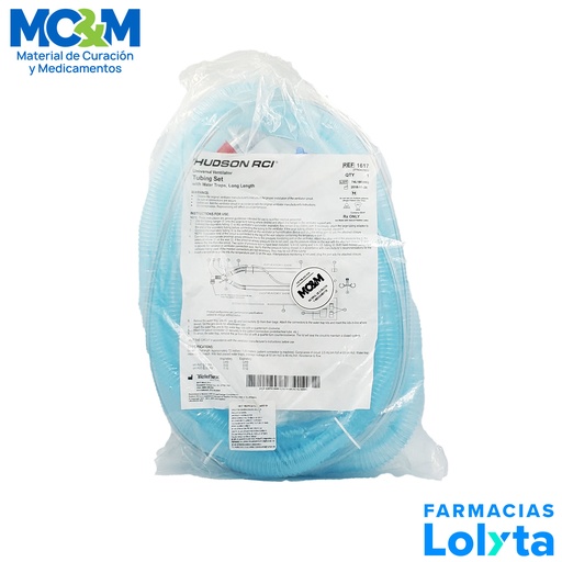 [3702] CIRCUITO PARA VENTILADOR 1.80 M CON PUERTOS PARA PRESION Y TEMPERATURA DISTAL Y PROXIMAL TRAMPAS DE AGUA POR SEPARADO Y TUBERIA PARA MONITOREO DE PRESION DE 1/8 Y 1/4 ADULTO REF 1617 HUDSON