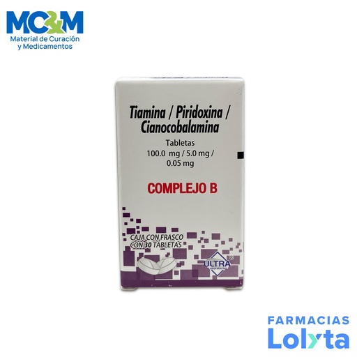 [1027] COMPLEJO B (TIAMINA PIRIDOXINA CIANOCOBALAMINA) 100/5 MG/0.05 MG C/30 TAB LAB ULTRA