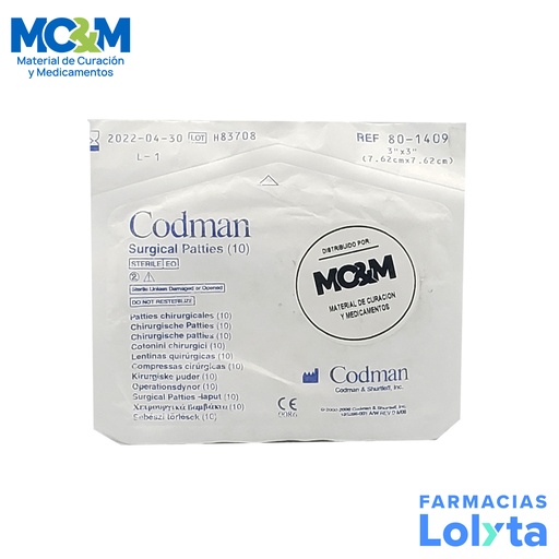 [3794] COTONOIDE 3 X 3” (76.2 X 76.2 MM) C/10 PZAS ESPONJA NEUROQUIRURGICA CON MARCA RADIOPACA CODMAN REF 801409 ETHICON
