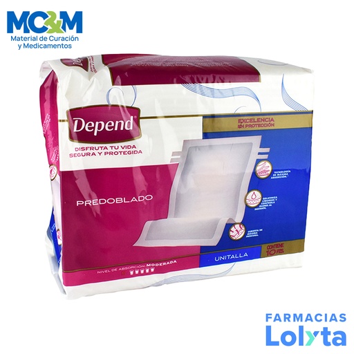[3542] PAÑAL DEPEND ADULTO PREDOBLADO UNITALLA C/10 PZAS KIMBERLY-CLARK
