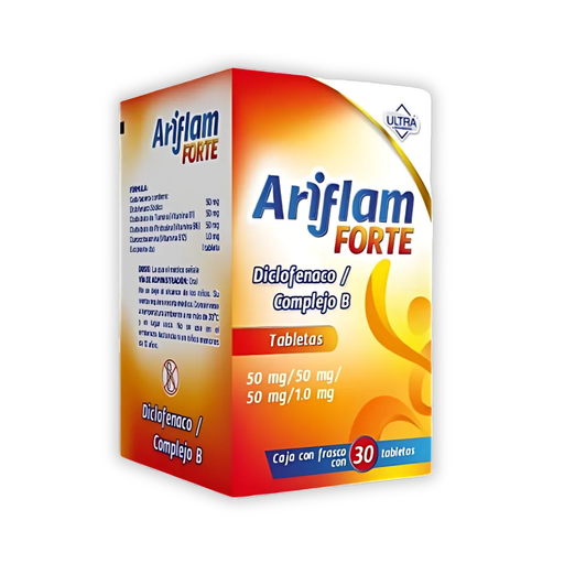 [314] DICLOFENACO COMPLEJO B (TIAMINA/PIRIDOXINA/CIANOCOBALAMINA) 50/50/50/1 MG C/30 TAB ARIFLAM FORTE LAB ULTRA