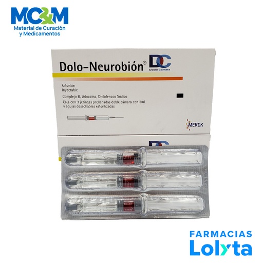 [708] DOLO-NEUROBION DC SOL INY 75/1/100/100/20 MG C/3 AMP DICLOFENACO COMPLEJO B (CIANOCOBALAMINA/TIAMINA/PIRIDOXINA) LIDOCAINA LAB MERCK