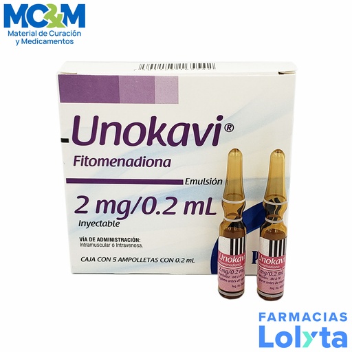 [2013] FITOMENADIONA SOL INY 2 MG/0.2 ML C/5 AMP UNOKAVI LAB PISA (VITAMINA K)