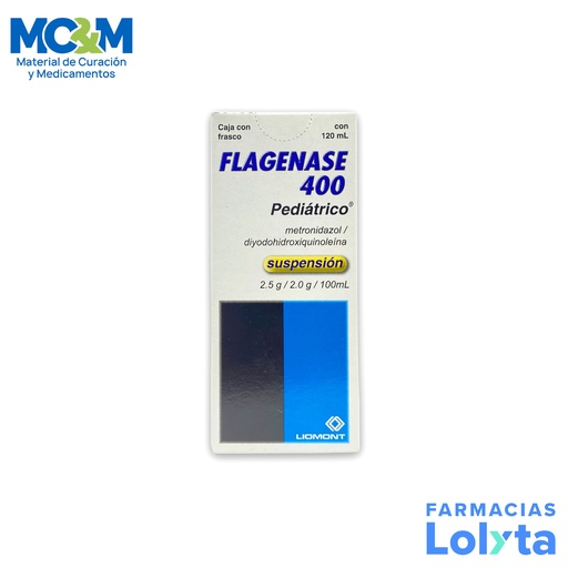 [415] FLAGENASE 400 PEDIATRICO SUSPENSION 2.5/2G/100 ML C/120 ML METRONIDAZOL DIYODOHIDROXIQUINOLEINA LAB LIOMONT