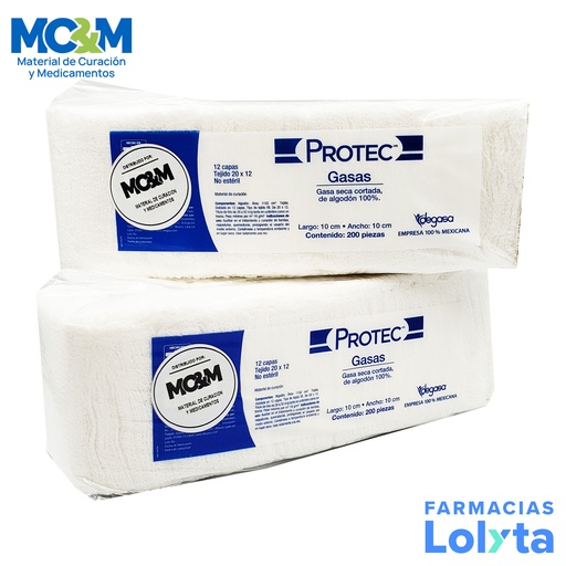 [3396] GASA SIN MEDIO 10 X 10 CM C/200 PZAS TEJIDO 20X12 NO ESTERIL PROTEC DEGASA 0105000