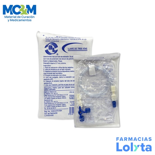 [440] LLAVE DE 3 VIAS CON TUBO DE EXTENSION 80 CM DENTILAB (GIRATEK)