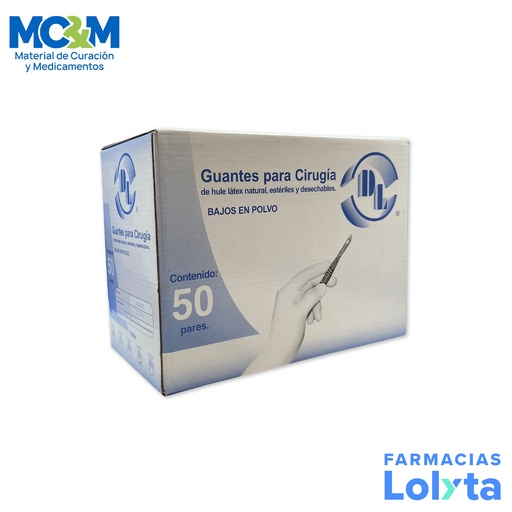 [449] GUANTE CIRUJANO 8 LATEX BAJO EN POLVO C/50 PARES DENTILAB