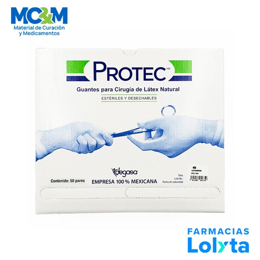 [3406] GUANTE CIRUJANO 6 LATEX NATURAL C/50 PARES ESTERIL PROTEC DEGASA 412000
