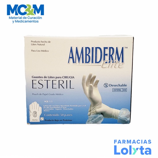 [2822] GUANTE CIRUJANO ELITE ESTERIL # 6 C/50 PARES AMBIDERM